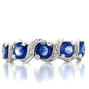 Jewellery Sapphire: 9k B/Tn Sapphires & Diamonds Ring