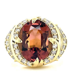 Gemstone Jewellery: 'Eirene'18k Yellow Gold 5.25ct Tourmaline & Diamonds Ring