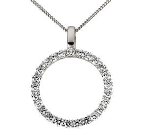Diamond Necklaces Pendants: 9K White Gold Circle Diamond Pendant
