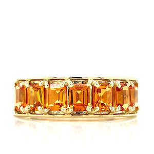 Rings Bands: 9k Yellow Gold 7=1.80ct Octagonal Orange Sapphires Ring