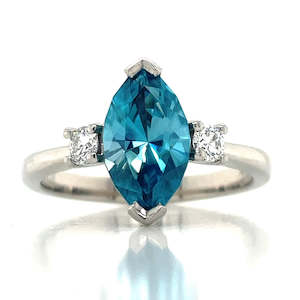 Engagement Wedding Rings: 'Celeste" Platinum 2.54ct Marquise Blue Zircon & Diamond Ring