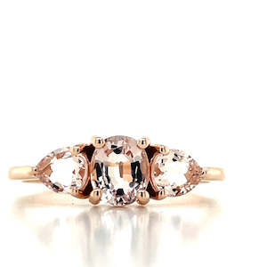 Rings Three Stone: 9k Rose Gold Oval & Pear Morganites Ring