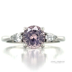 Rings Three Stone: 'Juliet Rose' Platinum 1.63ct Pink Sapphire & Pear Diamond Ring