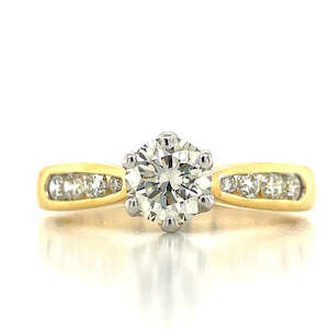 Engagement Rings: 18k B/Tne Solitaire & Channel Diamonds Ring