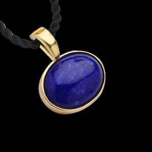 Necklaces Pendants: 9K Yellow Gold Oval Lapis Lazuli Enhancer Pendant