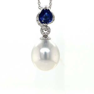 Diamond Jewellery: Autore 18k White Gold Pearl,Sapphire & Diamonds Pendant