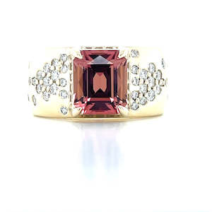 Gemstone Jewellery: 'Emilia' 9k Yellow Gold 2.62ct Peach Tourmaline & Diamonds Ring