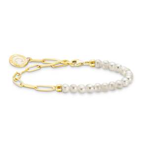 Jewellery Pearls: THOMAS SABO CHARMISTA YGP FW PEARL LINK B/L 14-17cm