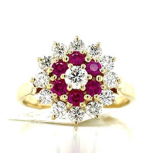 Jewellery Ruby: 9k Yellow Gold 0.44ct Rubies & Diamonds Cluster Ring