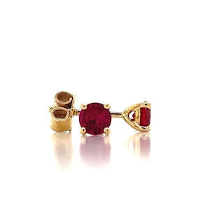 Jewellery Ruby: 9K Yellow Gold 4mm Synthetic Ruby Stud Earrings