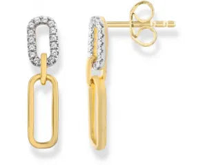 Diamond Earrings: 9k Yellow Gold Diamond Drop Earrings