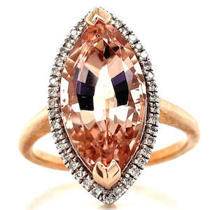 Rose Gold Collection: 9k Rose Gold 4.81ct Marquise Morganite & Diamonds Cluster Ring