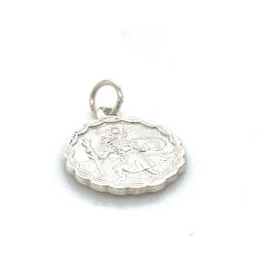 Necklaces Pendants: Sterling Silver Round St Christopher Charm Pendant