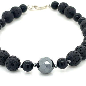 Lava Beads, Onyx & Haematite Bracelet