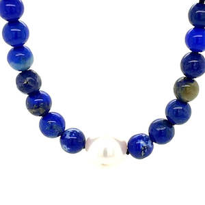 Gifts Under 500: Lapis Lazuli Beads & White FW Pearls Necklace
