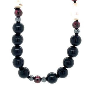 Onyx, Garnet, Haematite & FW Pearls Necklace