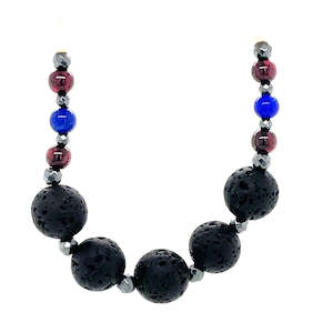 Baroque FW Pearl, Garnet,Lapis Lazuli & Lava Bead Necklace