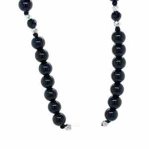 Black Tourmaline, Haematite & MOP Cross Necklace