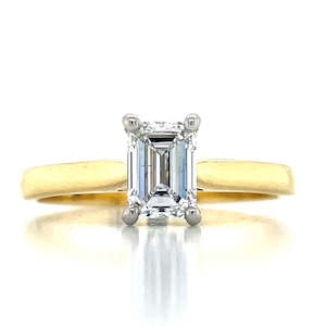 Engagement Wedding Rings: 'Melanie' 18k Yellow Gold & Platinum 0.82ct E VS2 Emerald Cut Diamond Ring