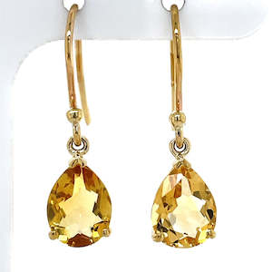 Earrings: 9k Yellow Gold Pear Citrine Drop Earrings
