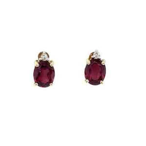 Earrings: 9K Yellow Gold Rhodolite Garnet & Diamond Stud Earrings