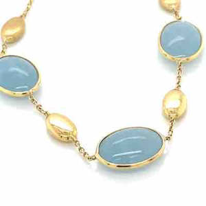 18k Yellow Gold Milky Aquamarine w Brushed Disk Bracelet