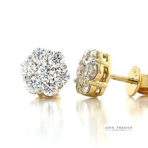 Diamond Earrings: 18kYellow Gold Diamond Cluster Stud Earrings