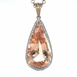 9k Rose Gold 18ct Pear Morganite & Diamonds Pendant