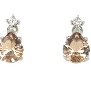 Morganite: 9k White Gold 6.81ct Pear Morganites & Princess Diamonds Drop Earrings