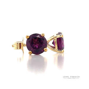 9K Yellow Gold 6mm Rhodolite Garnet Stud Earrings