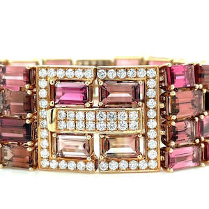 Tourmaline: 18k Rose Gold 58ct Pink Tourmalines & Diamonds Bracelet