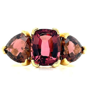 18k Yellow Gold Octagonal & Trillion Pink Tourmaline Ring