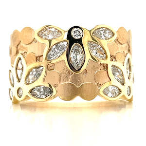 Womens Wedding Rings: 9k Yellow Gold Marquise & Round G VS Diamonds Flower Ring