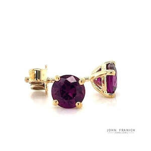 9K Yellow Gold Rhodolite Garnet Stud Earrings