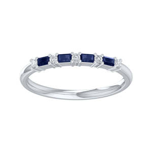 9k White Gold Diamonds & Baguette Sapphires Ring