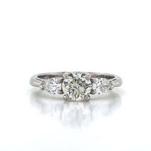 'Leila' Platinum Round & Pear Diamonds Ring