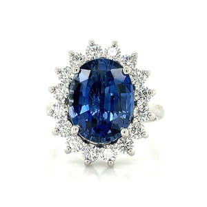 'Elisabeth Platinum 6.54ct Oval Sapphire & Diamonds Cluster Ring