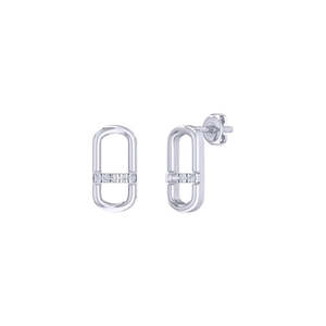 Earrings: 9k White Gold Diamond Paperclip Stud Earrings