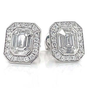 Earrings: 18k White Gold '1.81ct Magic Emerald' Diamond Earrings -