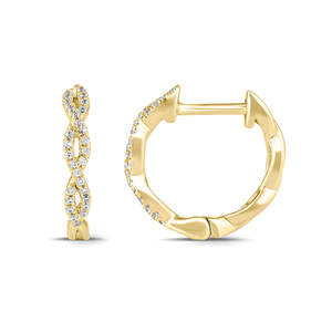 9k Yellow Gold Diamond Crossover Hoop Earrings