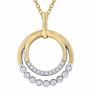 Necklaces Pendants: 9k Yellow Gold 0.13ct Diamond Double Circle Pendant