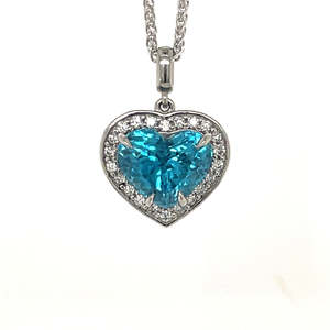 'Valentina' Platinum 6.81ct Heart Blue Zircon & Diamonds Pendant
