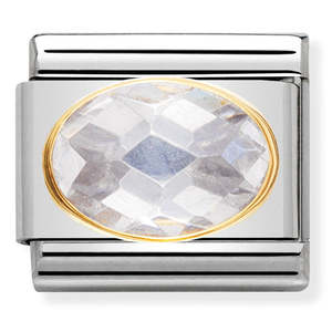 Jewellery Cubic Zirconia: Nomination Composable Classic Faceted Oval CZ St/Steel, 18K YG White Charm