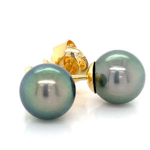 18k Gold 8-8.5mm Tahitian Pearl Stud Earrings