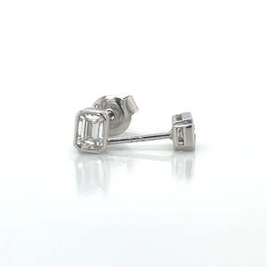 Diamond Earrings: 9k White Gold 2=0.50ct D/F VVS/VS Emerald Cut Lab Grown Stud Earrings