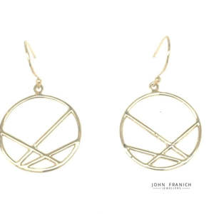 On Sale: 9k Yellow Gold Circle & Bar Drop Earrings