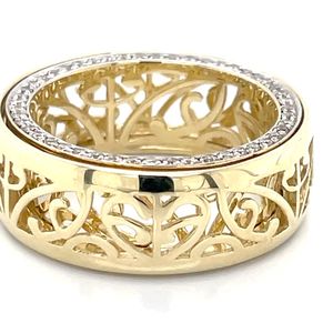 9k Yellow Gold Cut Out Spinner Ring Diamond Sides