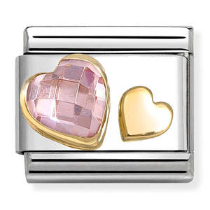 Jewellery Cubic Zirconia: Nomination PINK & Gold Hearts Charm