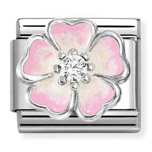 Fashion Jewellery: Nomination Composable Classic SYMBOLS stainless steel, enamel, Cub. Zirc and 925 sterling silver Flower Pink Fade