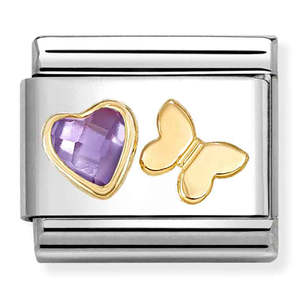 Fashion Jewellery: Nomination Purple CZ Heart And Butterfly Charm